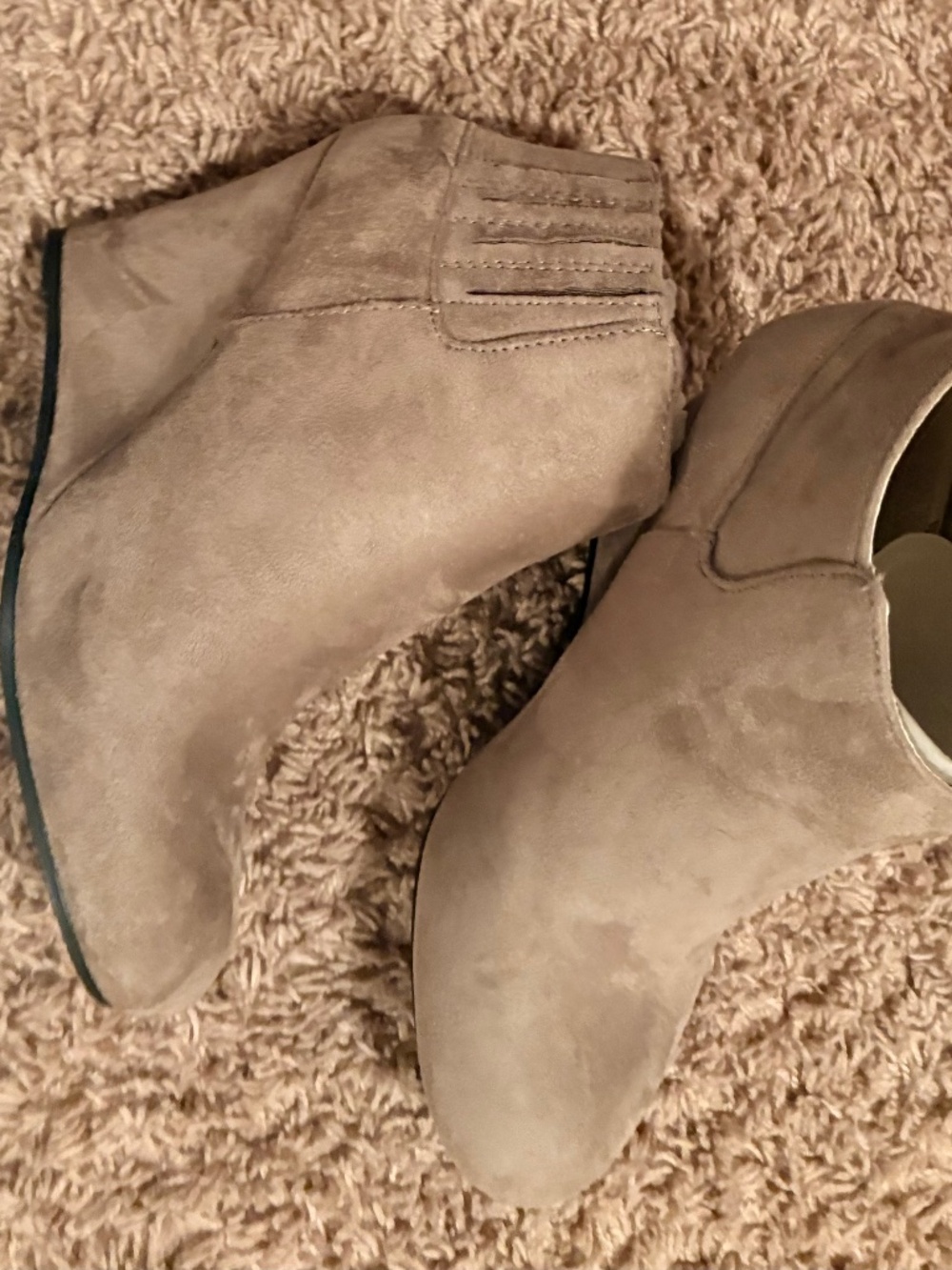 taupe wedge ankle boots.